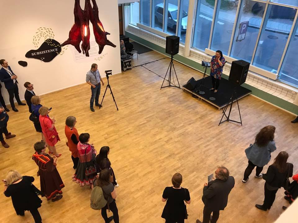 Allison Akootchook Warden performs during Arctic Arts Summit